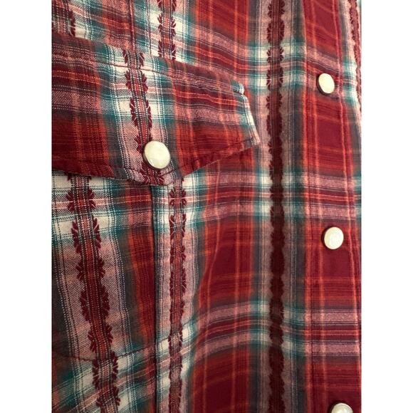 Woolrich Red Green White Plaid Pearl Snap Button Cotton Blouse Shirt Size Medium - Picture 6 of 10